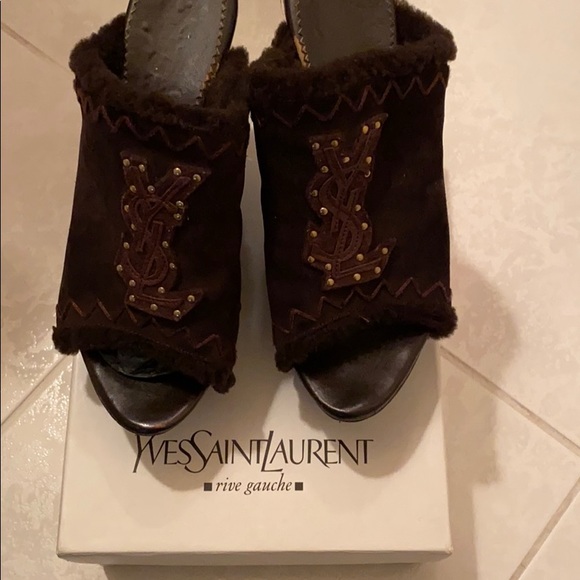Yves Saint Laurent Megeve slide brown shearling - Picture 1 of 8